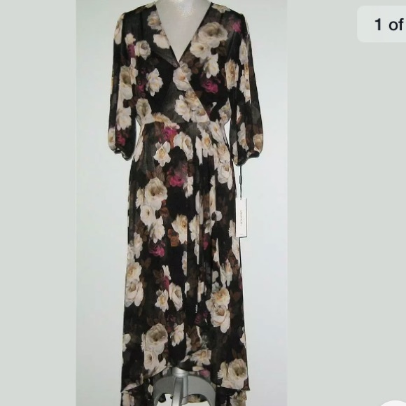 Calvin Klein Black Floral V Neck Ruffle Dress - Picture 4 of 9